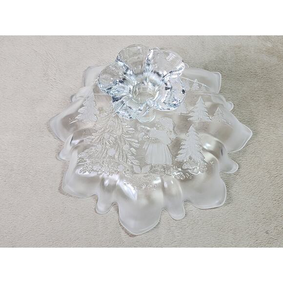 Mikasa Pedestal Footed Bon Candy Cookie Dish Clear Frosted Christmas 9 1/2" x 4" - Picture 11 of 14